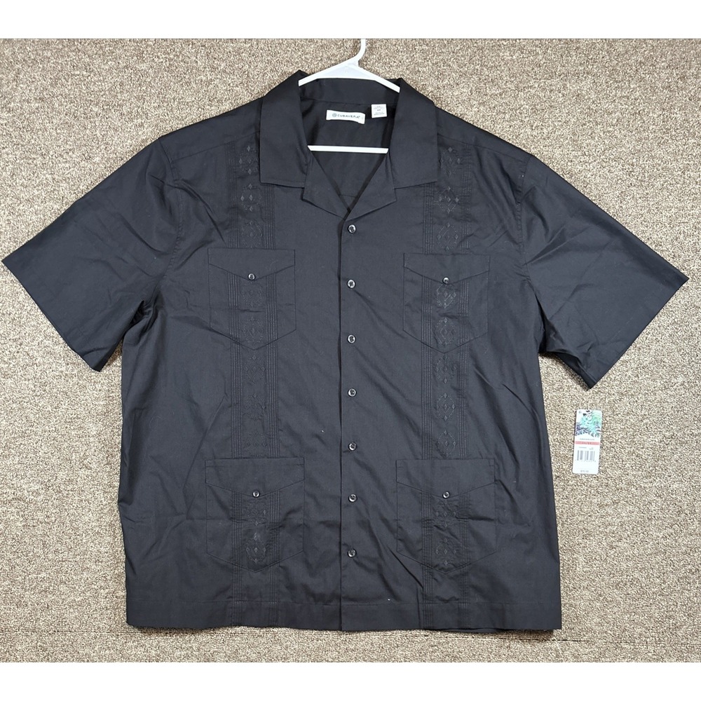 Cubavera Jet Black Embroidered 3X Authentic Guayabera Shirt w/4 Pockets